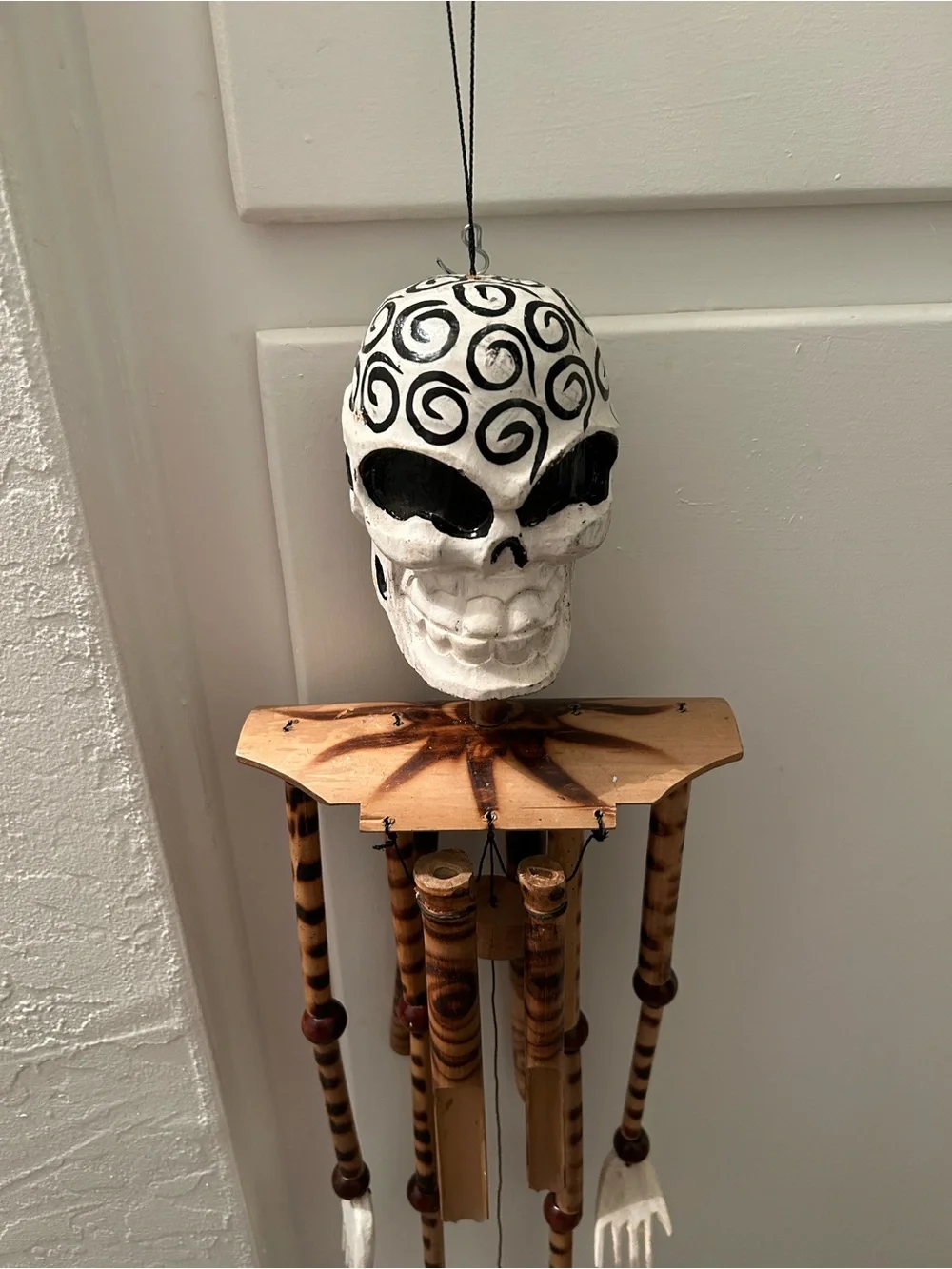 Bamboo Skeleton Skull Wind Chime Wall Hanging